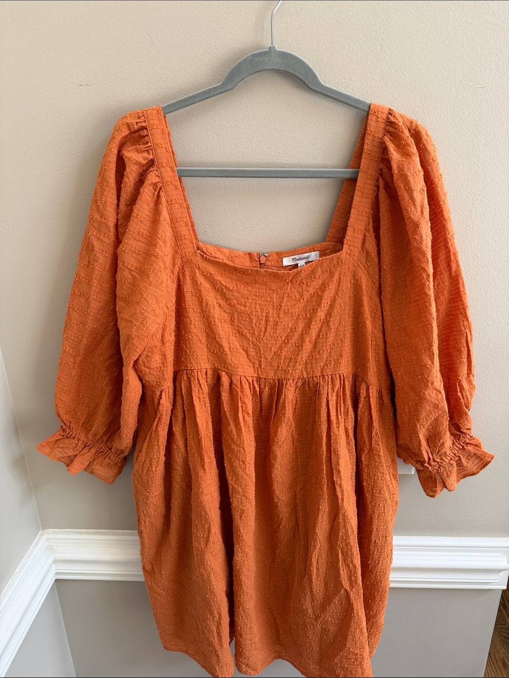 Madewell Square-Neck Puff-Sleeve Waisted Mini Dress in Mulled Cider Size 14 NWT